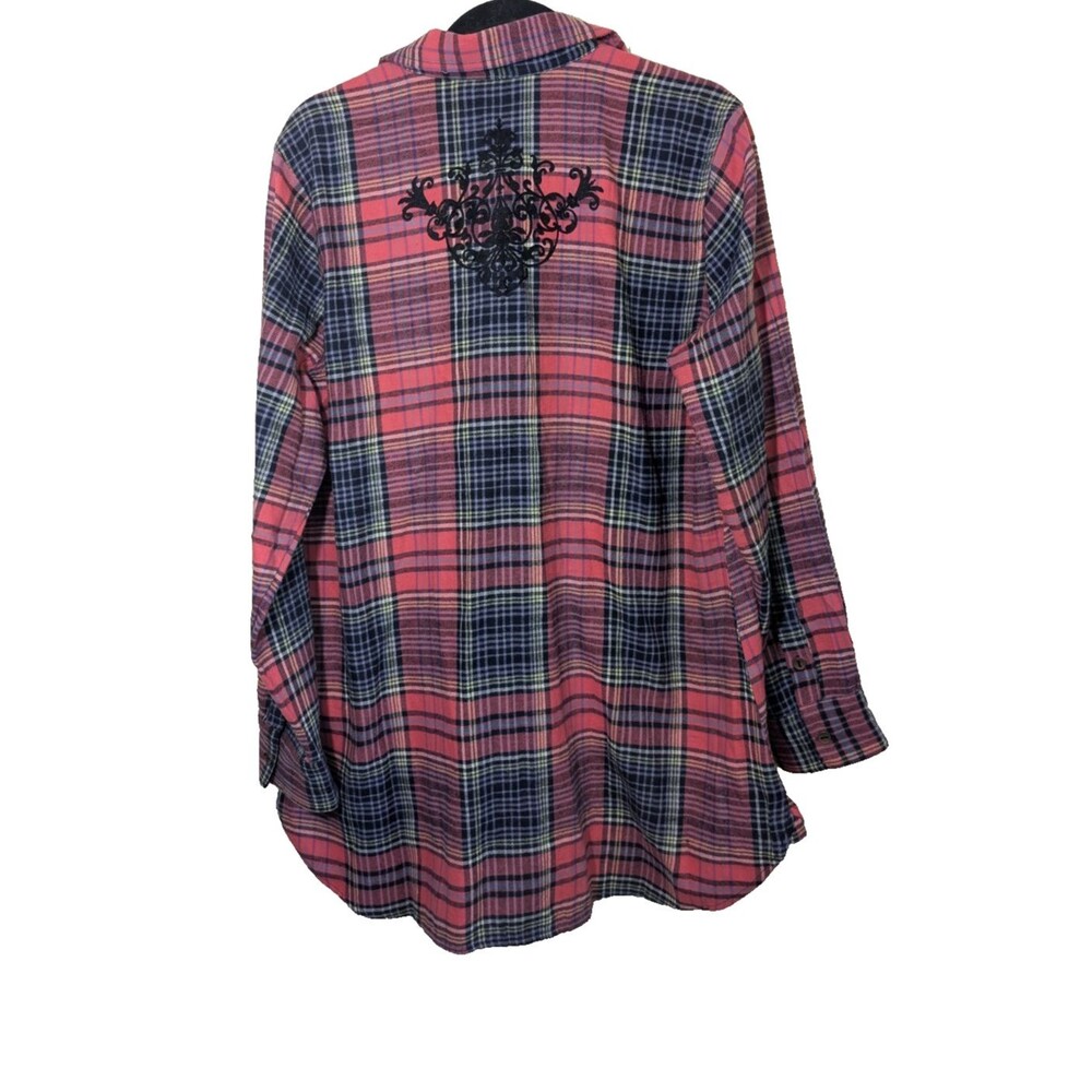 Soft Surroundings Tunic Top Highlands Pink Plaid Velvet Flocked Cotton XL